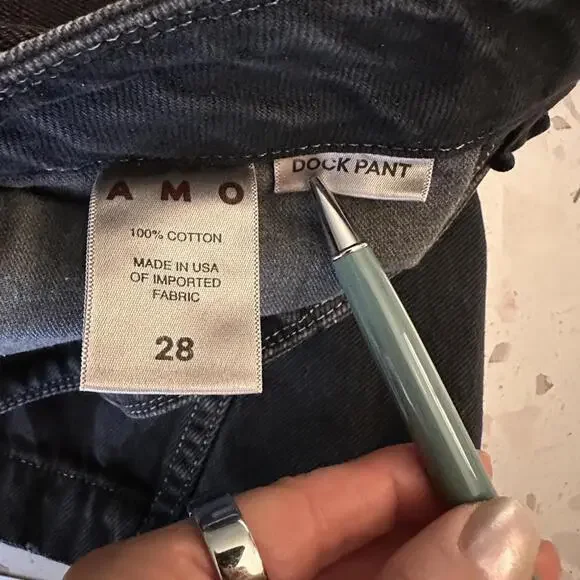 AMO Dock Pant 28 Vintage Black Wide Leg Jeans High Rise Button Fly